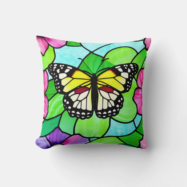 Stained Glass Colorful Butterfly  Cushion (Front)