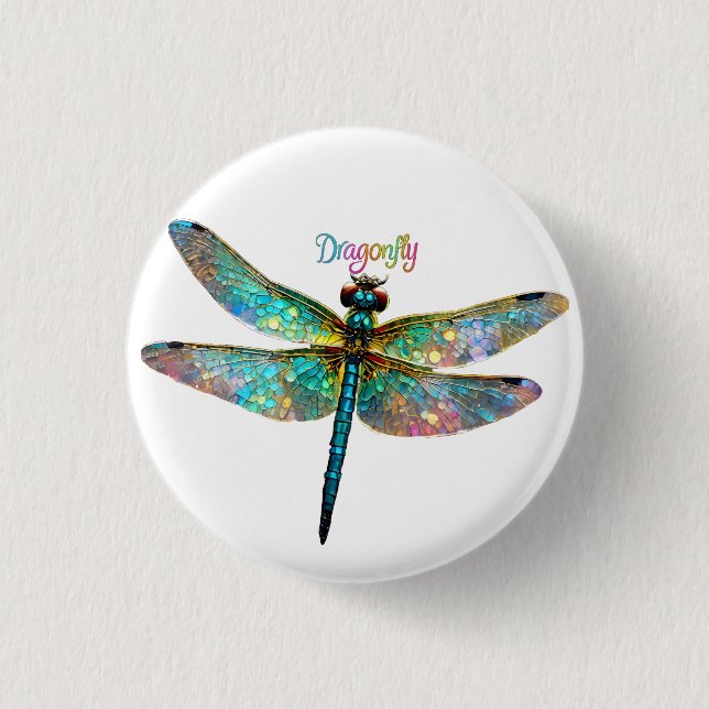 Stained Glass Colorful Dragonfly 3 Cm Round Badge (Front)