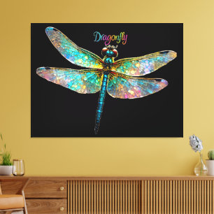 Stained Glass Colorful Dragonfly Canvas Print