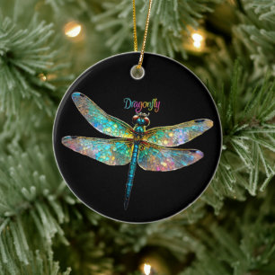 Stained Glass Colorful Dragonfly Ceramic Tree Decoration