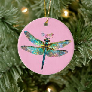 Stained Glass Colorful Dragonfly Ceramic Tree Decoration