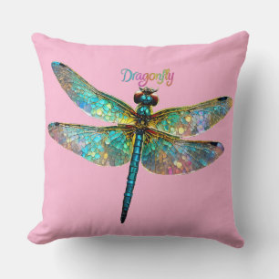 Stained Glass Colorful Dragonfly Cushion