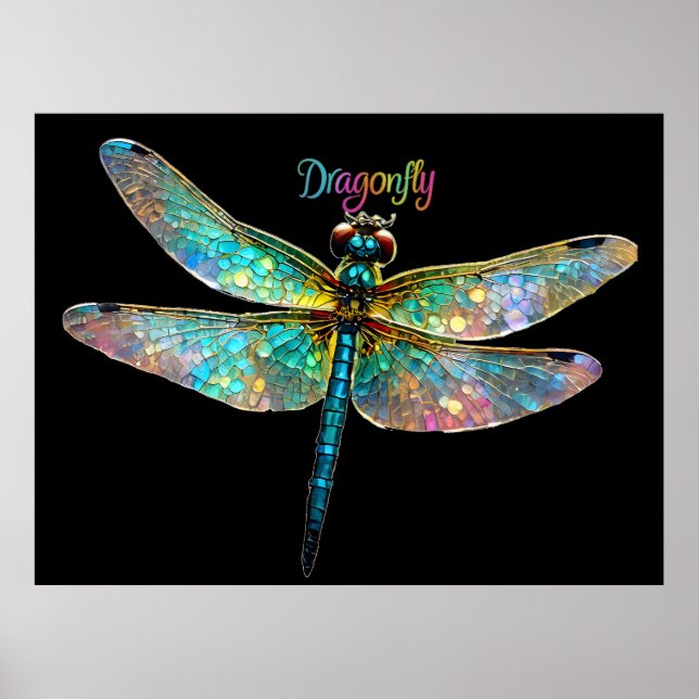 Stained Glass Colorful Dragonfly Poster (Front)