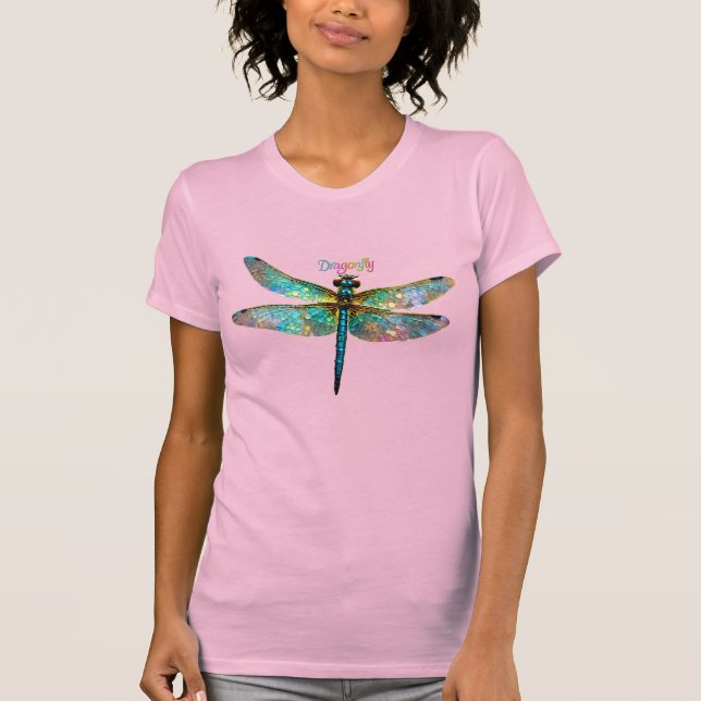 Stained Glass Colorful Dragonfly T-Shirt (Front)