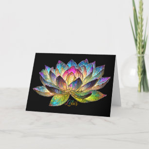 Stained Glass Colorful Lotus Flower on Black Card