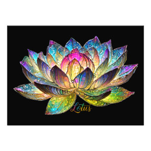 Stained Glass Colorful Lotus Flower on Black Photo Print