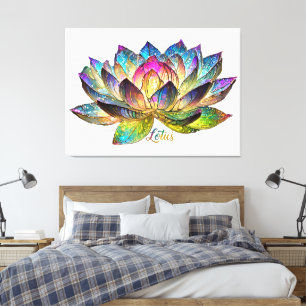 Stained Glass Colorful Lotus Flower on White Canvas Print