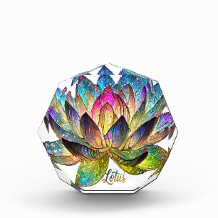 Stained Glass Colorful Lotus Flower on White Photo Block
