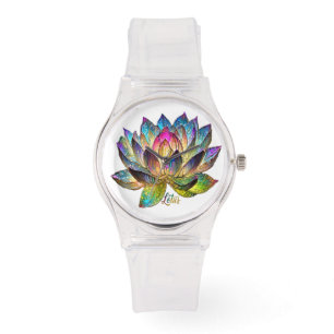 Stained Glass Colorful Lotus Flower on White  Watch