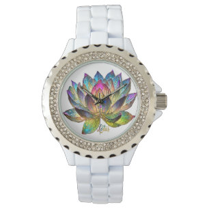 Stained Glass Colorful Lotus Flower on White  Watch