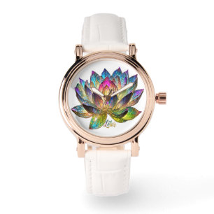 Stained Glass Colorful Lotus Flower on White  Watch