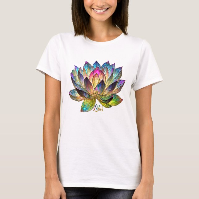 Stained Glass Colorful Lotus Flower T-Shirt (Front)
