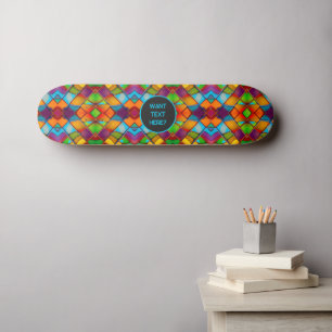 Stained Glass - Colorful Mosaic Tile - Add Text to Skateboard