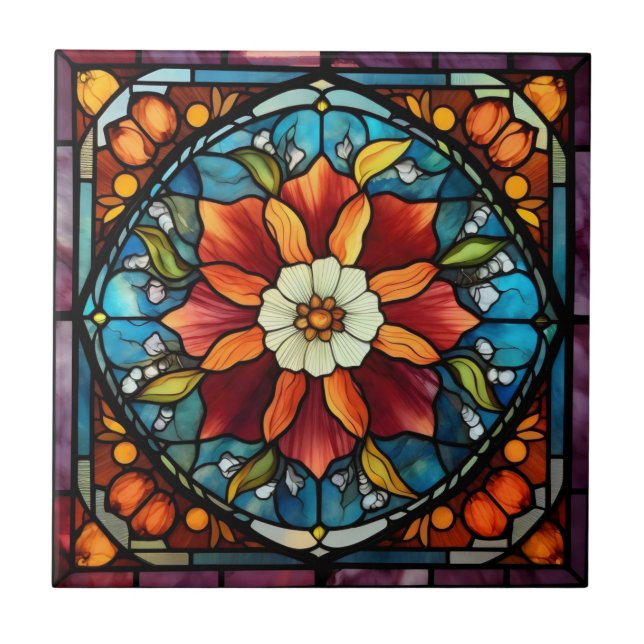 Stained Glass Colour Flower Tile (Front)
