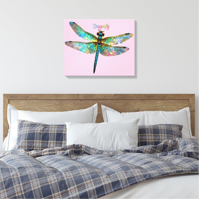 Stained Glass Colourful Dragonfly Canvas Print (Insitu(Bedroom))