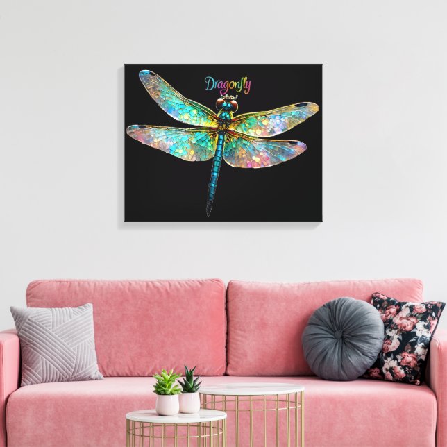 Stained Glass Colourful Dragonfly Canvas Print (Insitu(LivingRoom))