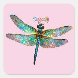Stained Glass Colourful Dragonfly Square Sticker