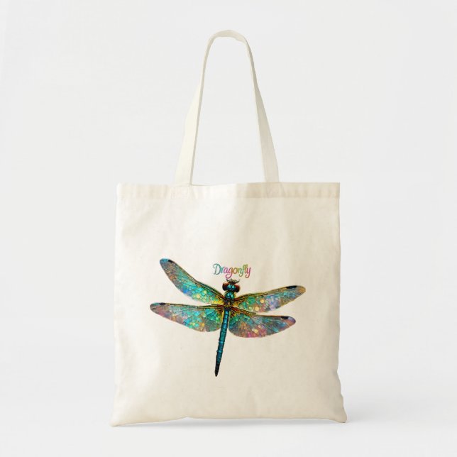 Stained Glass Colourful Dragonfly Tote Bag (Front)
