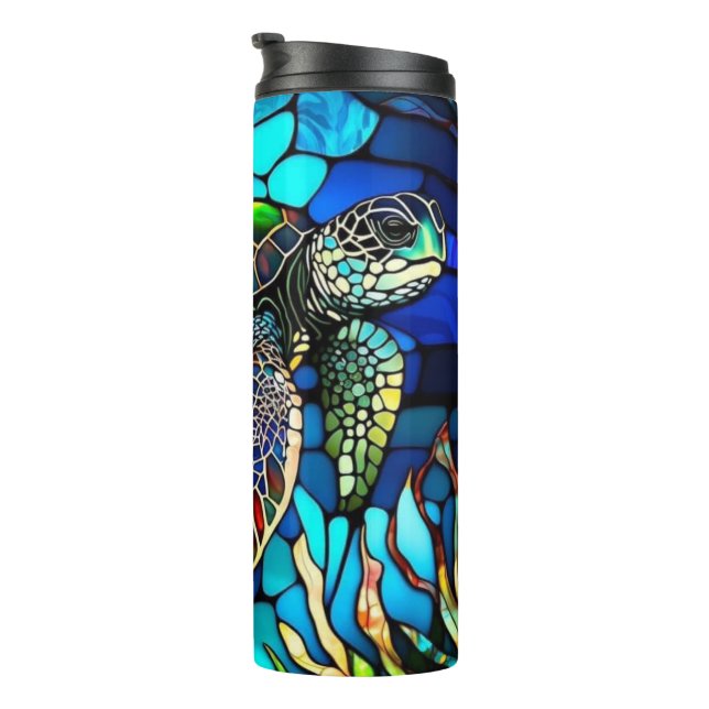Stained Glass Colourful Turtle Thermal Tumbler (Rotated Right)
