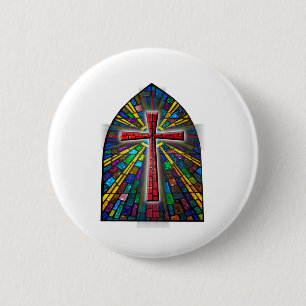Stained Glass Cross 6 Cm Round Badge