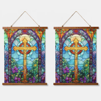 Stained Glass Cross  Hanging Tapestry