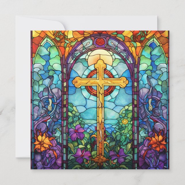 Stained Glass Cross  Invitation (Front)