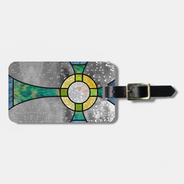 Stained glass cross luggage tag (Front Horizontal)