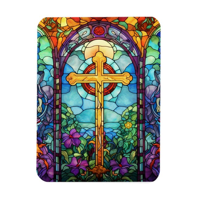 Stained Glass Cross  Magnet (Vertical)