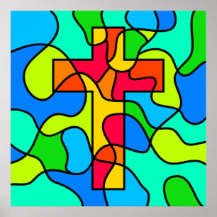Stained Glass Cross Poster