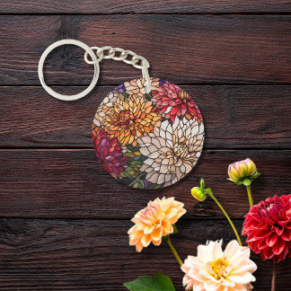 Stained Glass Dahlia Key Ring