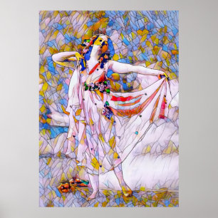 Stained Glass Dancer in Flowing Dress Poster