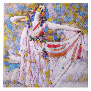 Stained Glass Dancer in Flowing Dress Tile