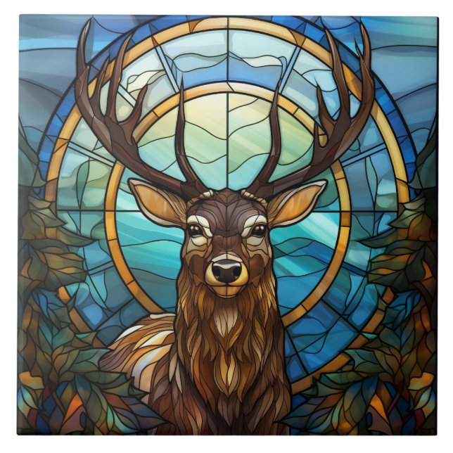 Stained Glass Deer Ceramic Tile (Front)