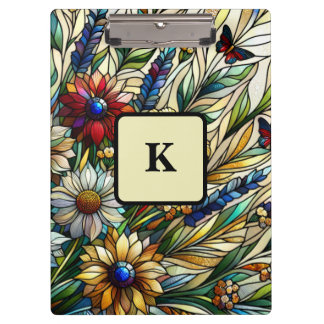 Stained Glass Design Wildflowers and Butterflies Clipboard