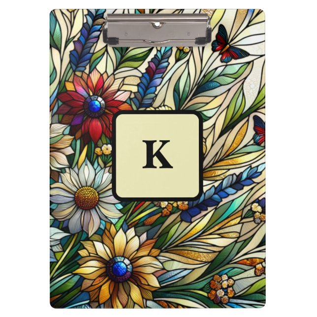 Stained Glass Design Wildflowers and Butterflies Clipboard (Front)
