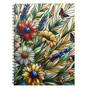 Stained Glass Design Wildflowers and Butterflies Notebook