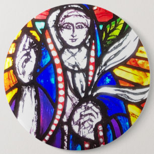 Stained Glass Design with Religious Figure. 6 Cm Round Badge
