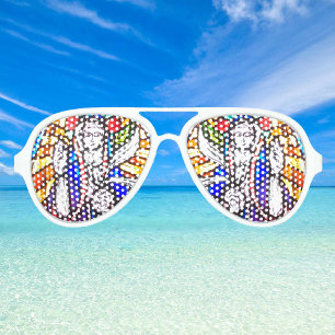 Stained Glass Design with Religious Figure. Aviato Aviator Sunglasses