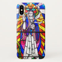 Stained Glass Design with Religious Figure.