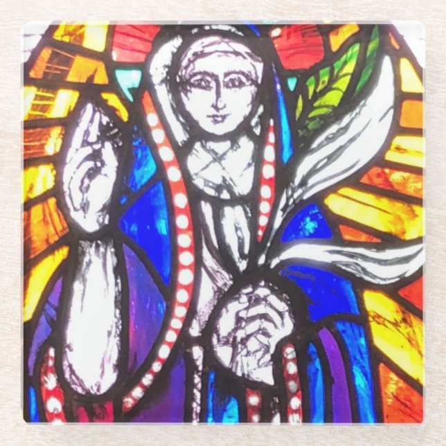 Stained Glass Design with Religious Figure Coaster (Front)