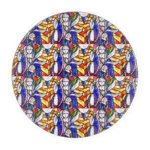 Stained Glass Design with Religious Figure. Cutting Board