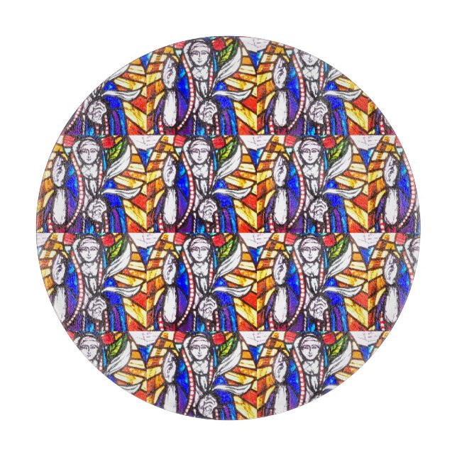 Stained Glass Design with Religious Figure. Cutting Board (Front)