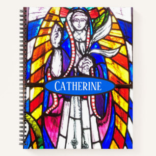 Stained Glass Design with Religious Figure. Notebook