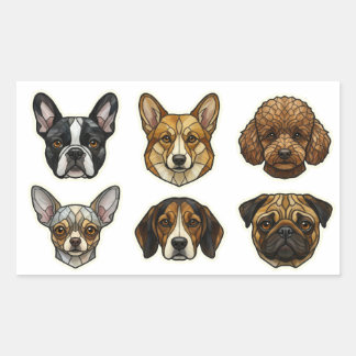 Stained Glass Dog Breed Portraits part 1 Rectangular Sticker