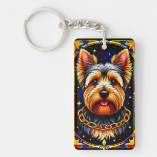 Stained Glass Dog with a Starry Background Key Ring
