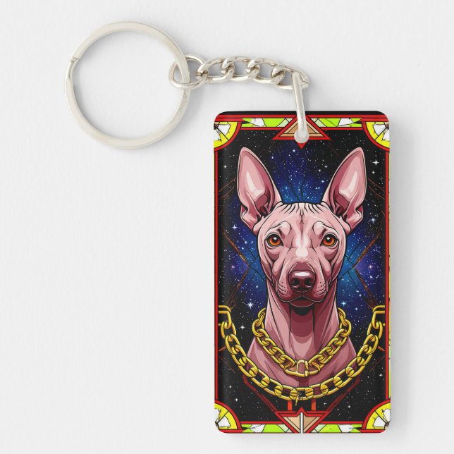 Stained Glass Dog with a Starry Background Key Ring (Front)