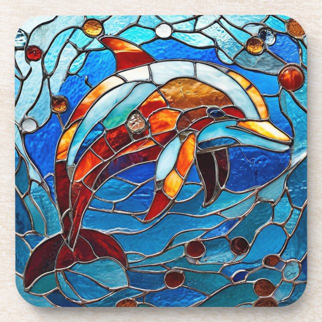 Stained glass dolphin coaster (Front)