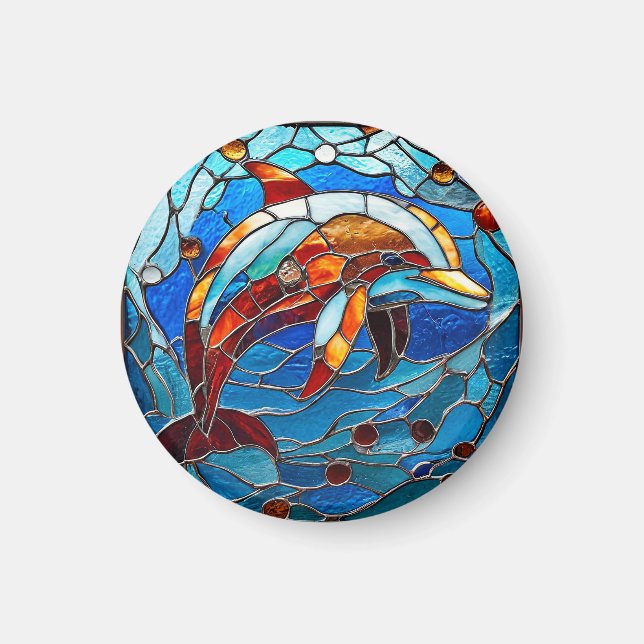 Stained glass dolphin magnet (Front)