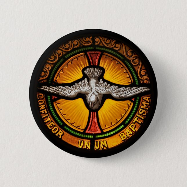 Stained glass dove 6 cm round badge (Front)