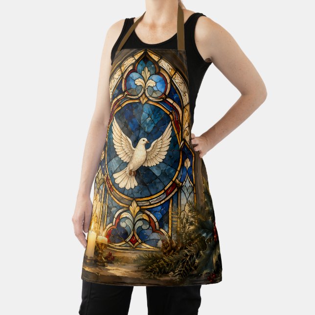 Stained Glass Dove Christmas Window Apron (Insitu)